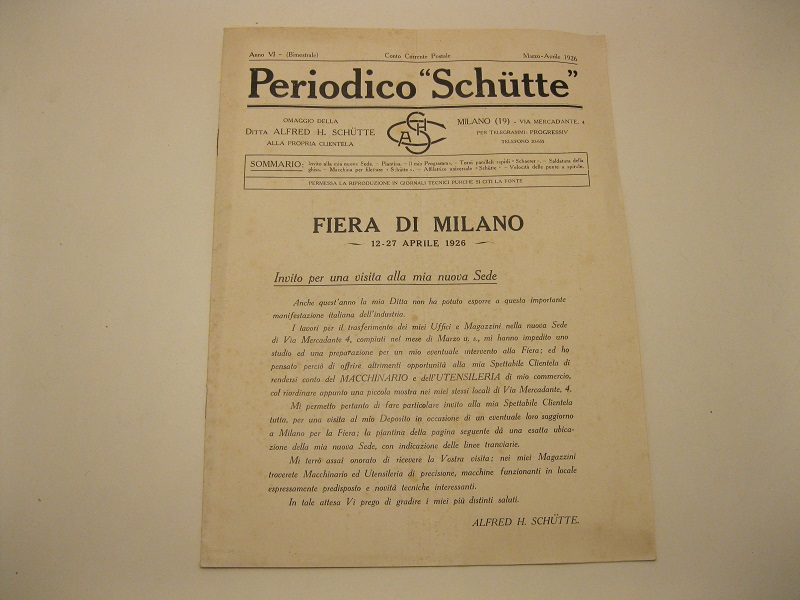 Periodico Schutte. Omaggio della ditta Alfred H. Schutte alla propria clientela, marzo-april1 1926